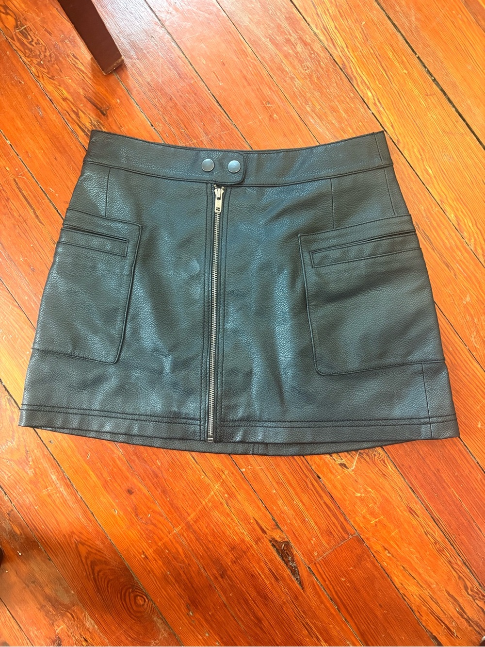 Free People Black Faux Leather Zip-Front Mini Skirt